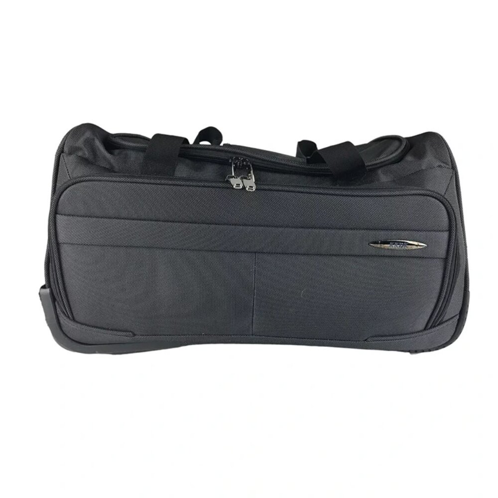 KKDK Unisex Adult Black Gray Double Handles‎ Pockets Trolley Duffle Luggage Bag